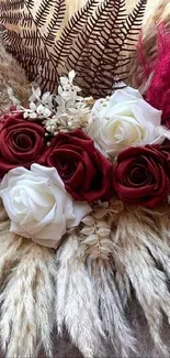 Beautiful floral arrangement with pampas grass and roses.