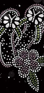 Elegant beaded floral art on black background wallpaper.