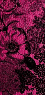 Elegant black floral design on a vibrant pink background for mobile wallpaper.