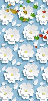 White flowers on sky blue background wallpaper.