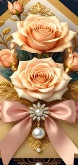 Elegant floral bouquet with roses and gold accents.