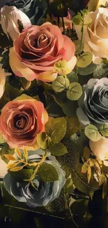 Elegant floral wallpaper with realistic roses in soft hues.