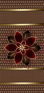 Elegant brown wallpaper with a red floral design