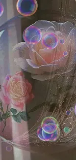 Elegant roses inside a shimmering bubble wallpaper.