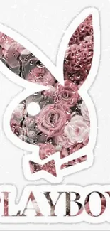 Floral bunny logo with pink shades on a mobile wallpaper.