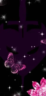 Purple floral wallpaper with butterflies and a dark elegant theme.