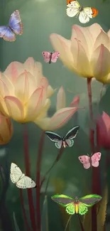 Beautiful wallpaper with flowers and butterflies.