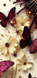 Elegant floral and butterfly art design wallpaper.