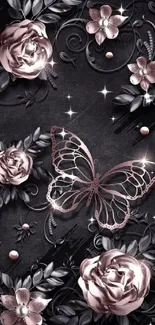 Rose gold floral and butterfly mobile wallpaper.