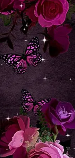 Elegant mobile wallpaper with pink flowers and butterflies.