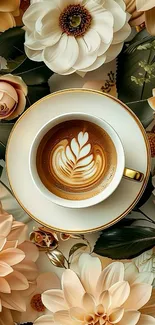 Coffee cup and flowers mobile wallpaper.