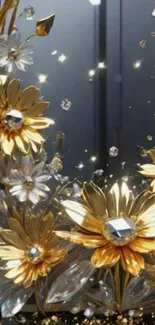 Elegant golden flowers with crystals sparkle.