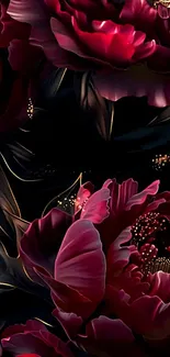 Elegant dark blooming flowers with rich red petals.