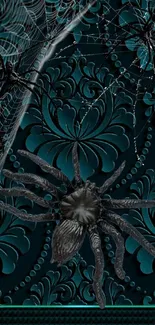 Elegant dark floral pattern mobile wallpaper in teal hues.