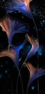 Elegant abstract floral wallpaper with glowing flowers on a dark background.