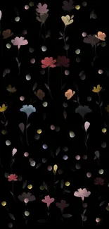 Elegant dark floral wallpaper with colorful flowers and black background.