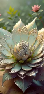 Elegant lotus flower with intricate petals in pastel hues for mobile wallpaper.