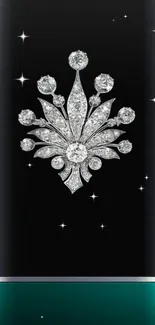 Luxurious diamond floral design on a modern black phone wallpaper.