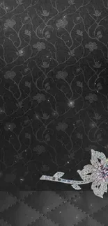 Elegant wallpaper with diamond floral design on black background.