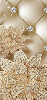 Elegant mobile wallpaper with gold floral diamond design.