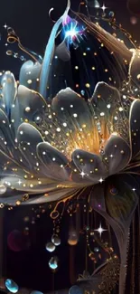 Elegant digital floral art with glowing details on a dark background.