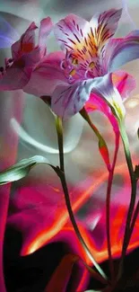 Elegant lily flower in digital art with vibrant pink and green hues.