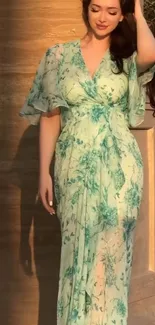 Woman in an elegant floral dress portrait