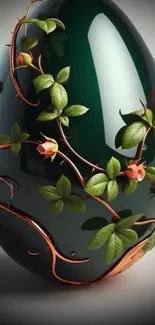 Dark green egg with floral rose vines