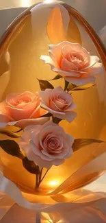 Elegant golden egg with floral design for mobile wallpaper.