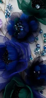 Elegant floral fabric with blue flowers.