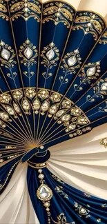 Elegant floral fan design with gold accents on mobile wallpaper.