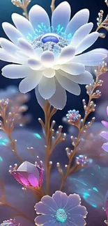 Mobile wallpaper with elegant floral fantasy featuring sparkling blossoms.