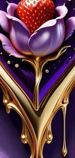 Elegant purple and gold floral fantasy design wallpaper.