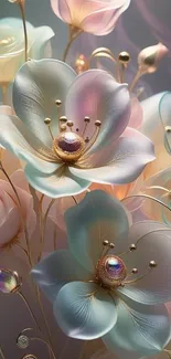 Elegant pastel floral wallpaper in soft hues.