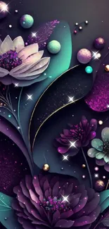 Elegant floral fantasy wallpaper with purple hues.