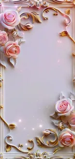 Elegant floral frame wallpaper with roses and gold accents.