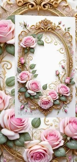 Elegant rose frame mobile wallpaper with intricate floral design.