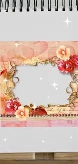 Elegant floral frame with pink hues and intricate decorations.