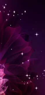 Elegant purple floral galaxy wallpaper with ethereal lighting.