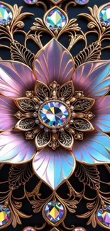 Intricate floral design with gemstones wallpaper