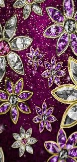 Elegant floral gem wallpaper with purple and gold jeweled flowers.