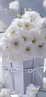 White floral gift wallpaper with ribbon