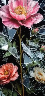 Floral art with shattered glass effect.