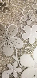 Elegant floral glitter wallpaper with silver patterns.