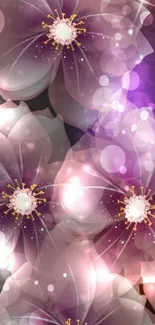 Elegant translucent flower glow wallpaper with pink and purple hues.