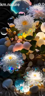 Elegant floral glow wallpaper with illuminated blossoms.