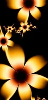 Elegant black background with glowing flowers.