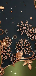 Elegant floral gold wallpaper with intricate patterns on dark background.