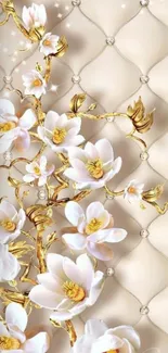 Elegant floral wallpaper with gold accents.