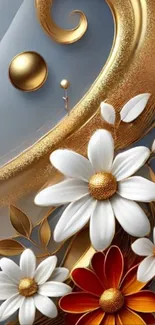 Elegant gold and floral phone wallpaper.